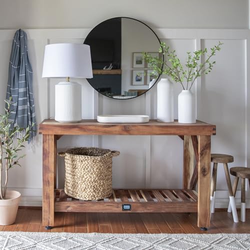 47" Acacia Wood Potting Bench & Serving Bar with Storage Shelf B495