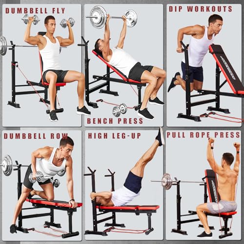 Adjustable 6 in 1 Weight Bench with Squat Barbell Rack U891