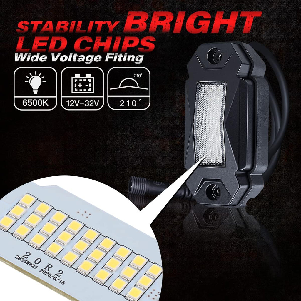 White LED Rock Lights Kit 12 Pods with Switch 21ft Wiring Harness H71073