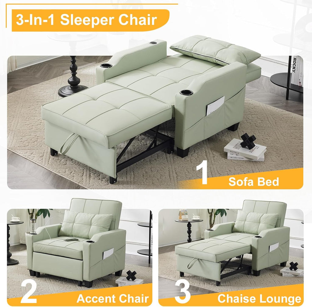Mint Green PU Leather Sleeper Chair Sofa Bed X380