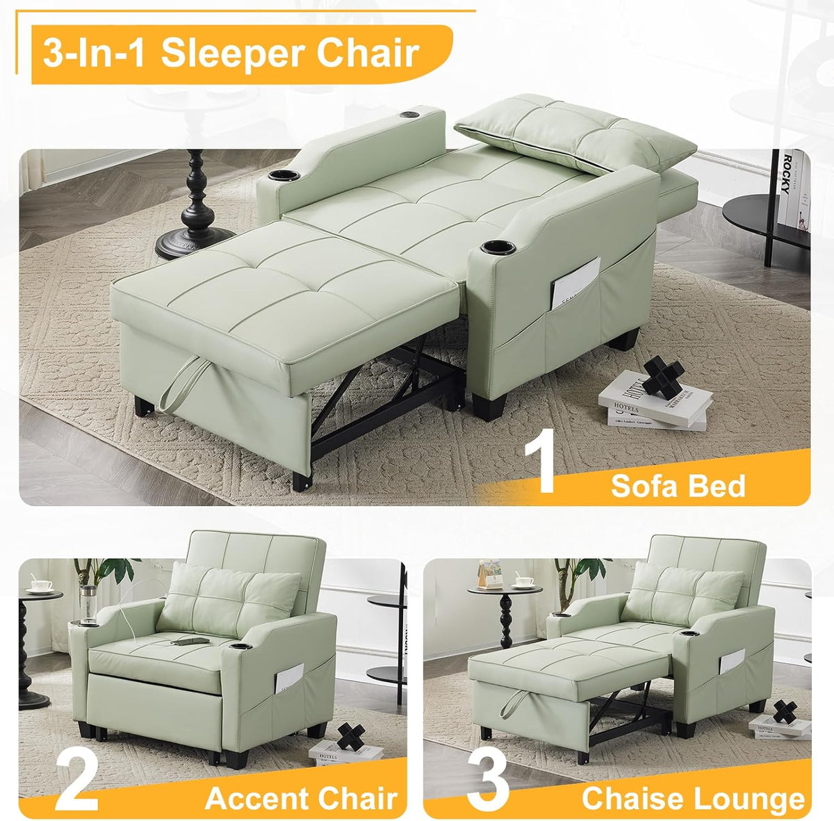Mint Green PU Leather Sleeper Chair Sofa Bed X380