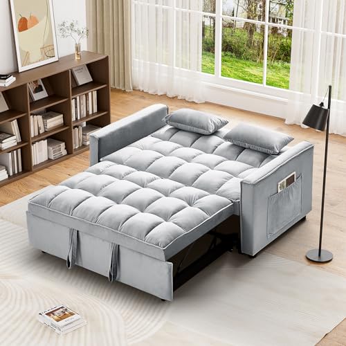 Dark Grey Velvet Convertible Sleeper Sofa Bed C71078