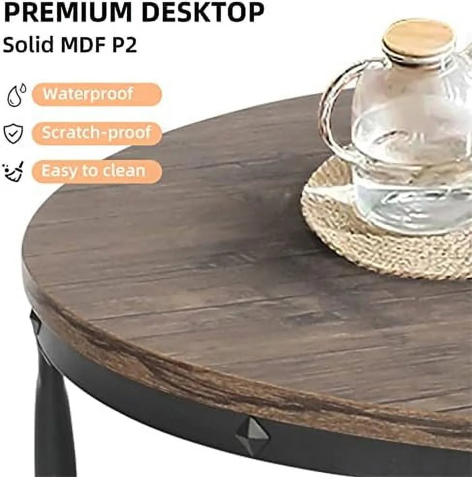 Small Round Coffee Table with Rustic Wood and Metal Legs G366346