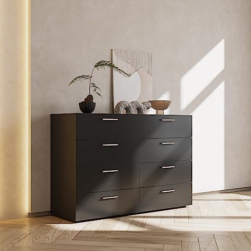 8 Drawer Black Wooden Double Dresser F4518
