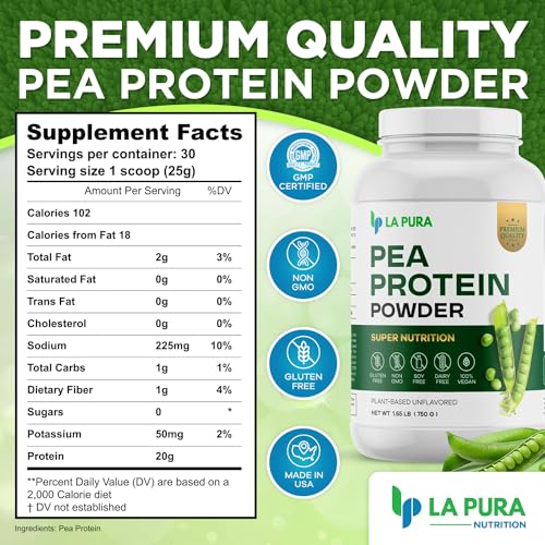 100% Vegan Pea Protein Powder, 1.65LB, Unflavored, 20g Protein, Gluten Free, Non-GMO X216043