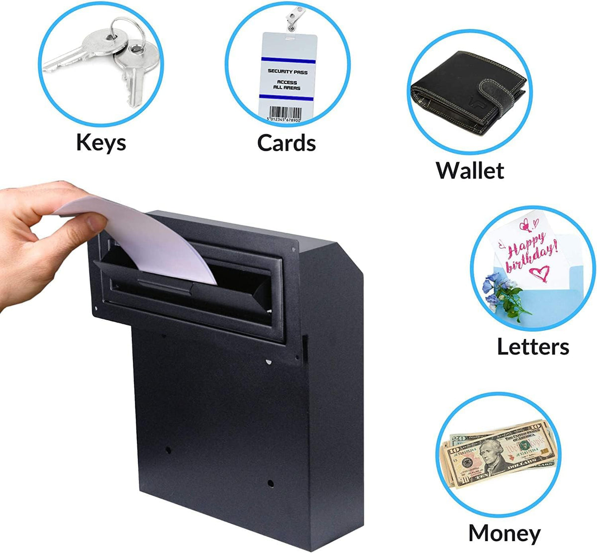 Through The Door Locking Steel Mailbox with Rear Access (Black) J76688