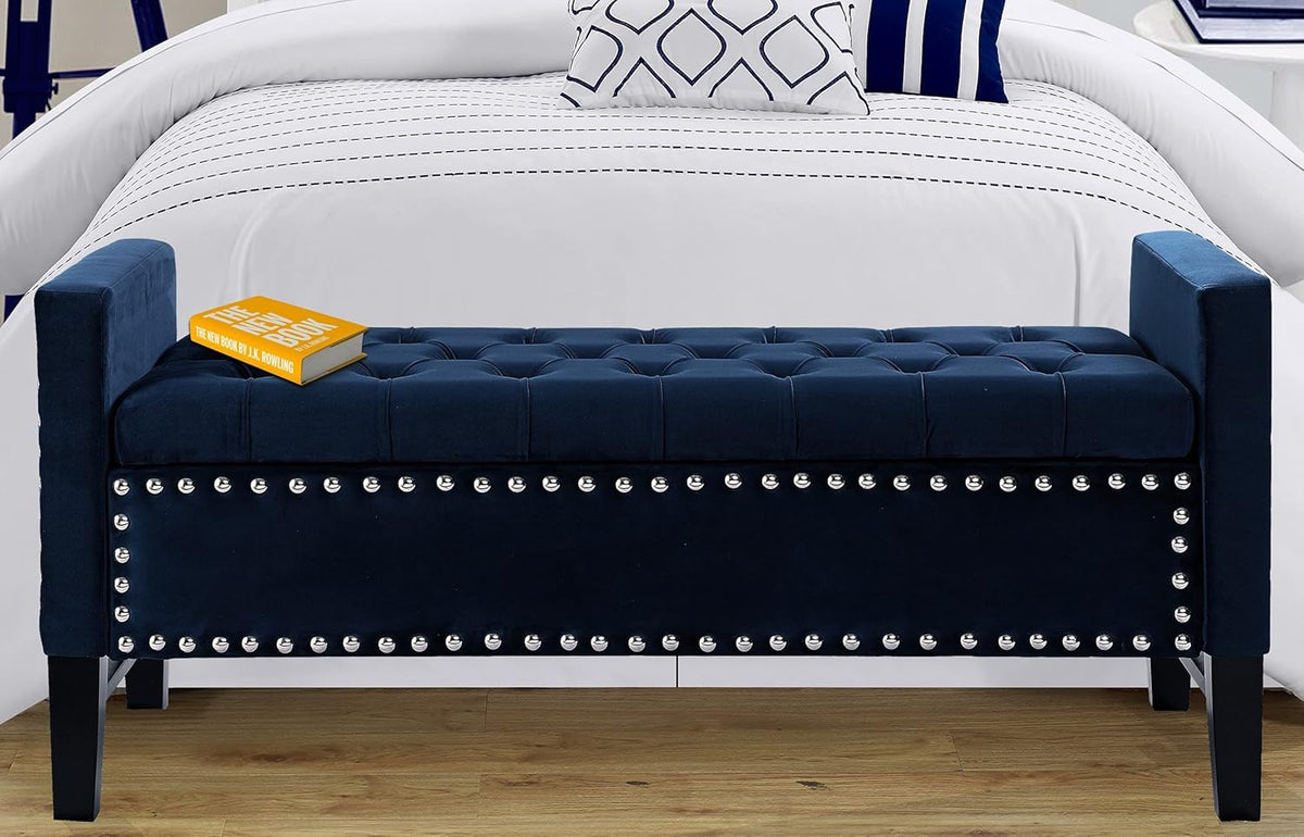 Light Grey Linen Storage Bench M1377