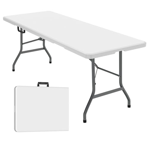 White 4 ft Portable Folding Table with Carrying Handle N46881