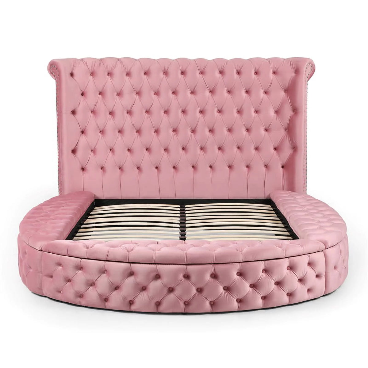 Pink Velvet Upholstered King Bed O977095