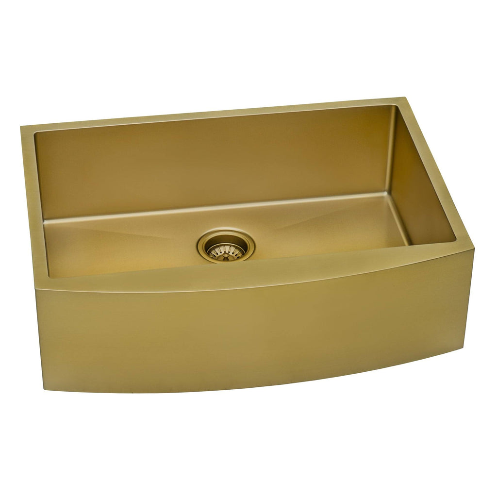 30-Inch Apron-Front Farmhouse Kitchen Sink Brass Tone Matte Gold Stainless Steel Single Bowl T955322