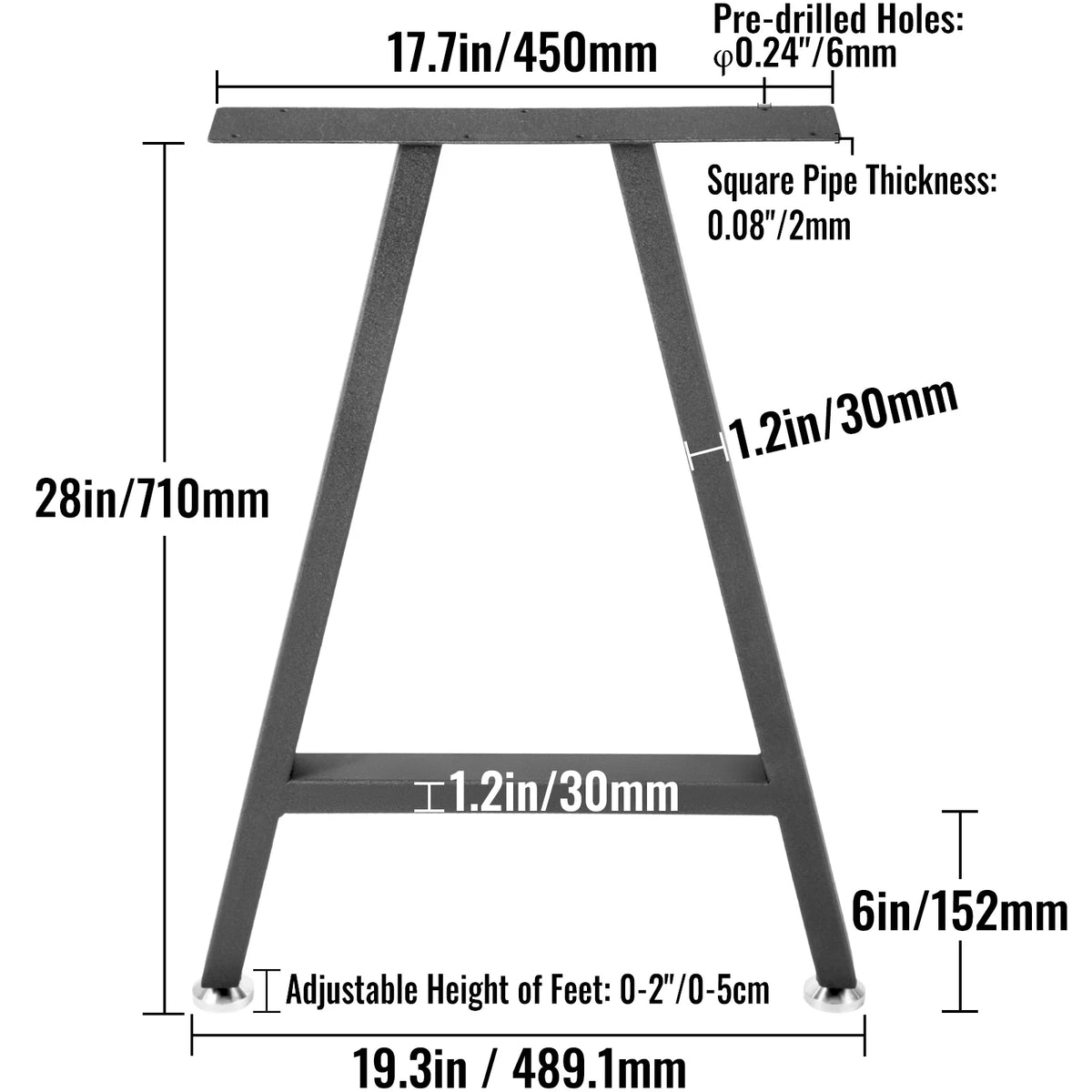 28 x 17.7 inch Black Metal Table Legs Set of 2 F856125