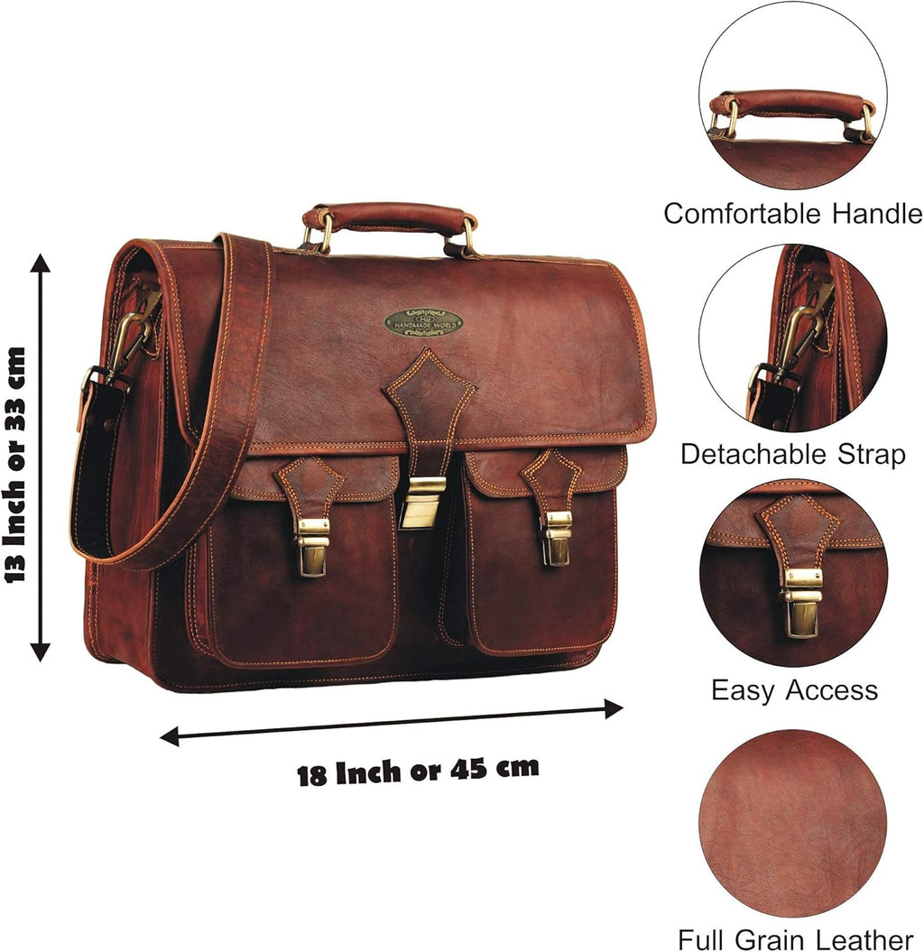 Vintage Full Grain Leather Laptop Messenger Bag 18 inches M986