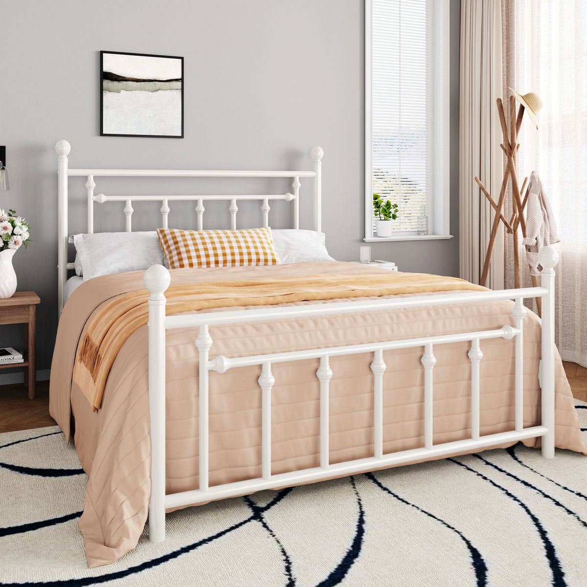 Full Size Black Metal Platform Bed Frame with Headboard and Footboard W4810