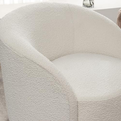 Cream Boucle Swivel Barrel Chair with Round Ottoman Set X614467