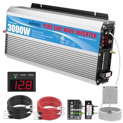 2200W Pure Sine Wave Power Inverter 12V DC to 110V 120V AC with Dual AC Outlets J8403