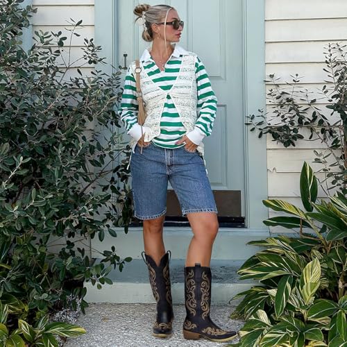 Cowboy Boots with Chunky Heel Snip Toe Mid-Calf Boots K10015