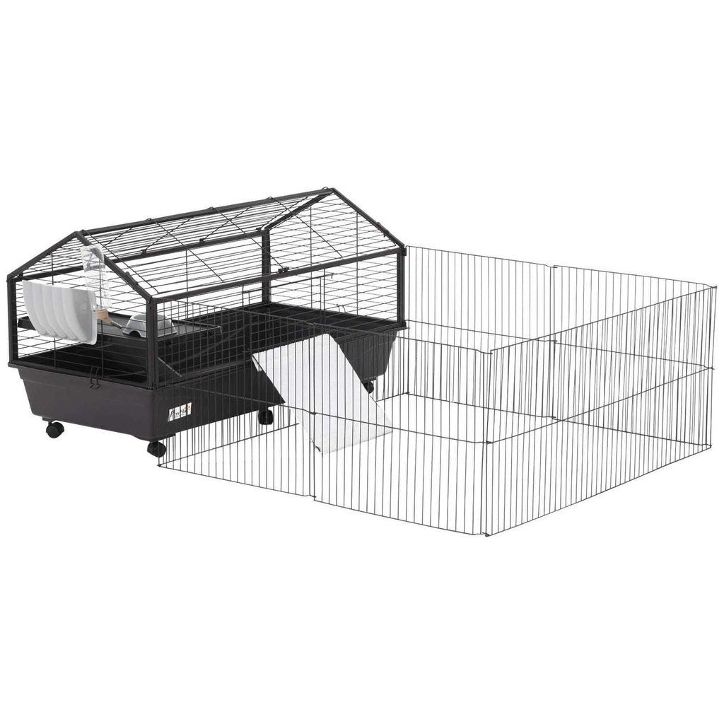 Rolling Metal Small Animal Hutch Cage with Main House and Run E7207