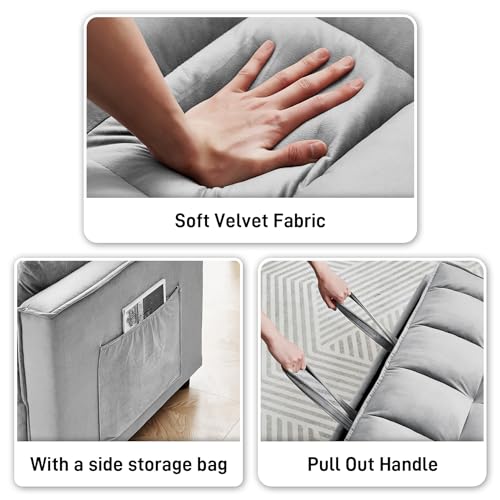 Dark Grey Velvet Convertible Sleeper Sofa Bed C71078