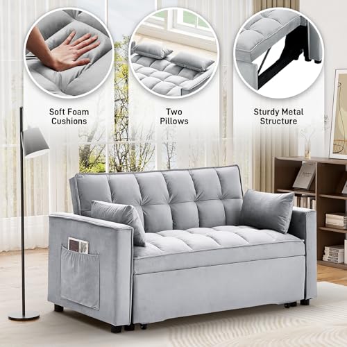Dark Grey Velvet Convertible Sleeper Sofa Bed C71078