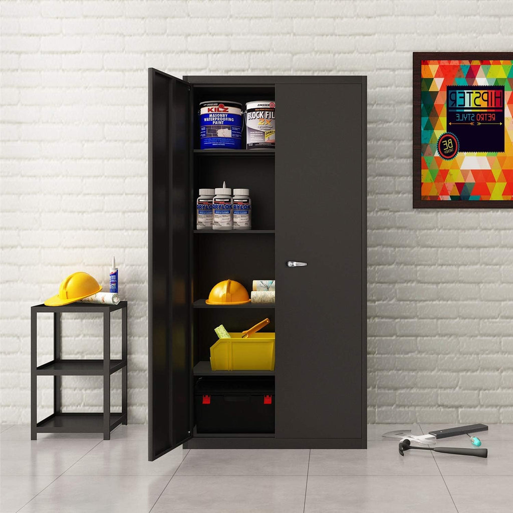 Black Metal Storage Cabinet with 4 Adjustable Shelves and 2 Locking Doors N170194