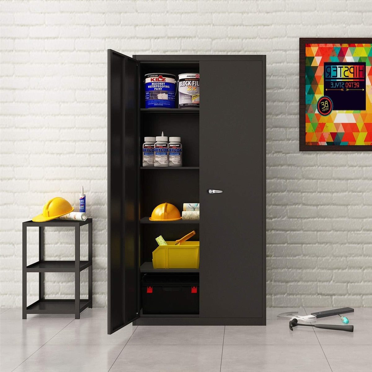 Black Metal Storage Cabinet with 4 Adjustable Shelves and 2 Locking Doors N170194