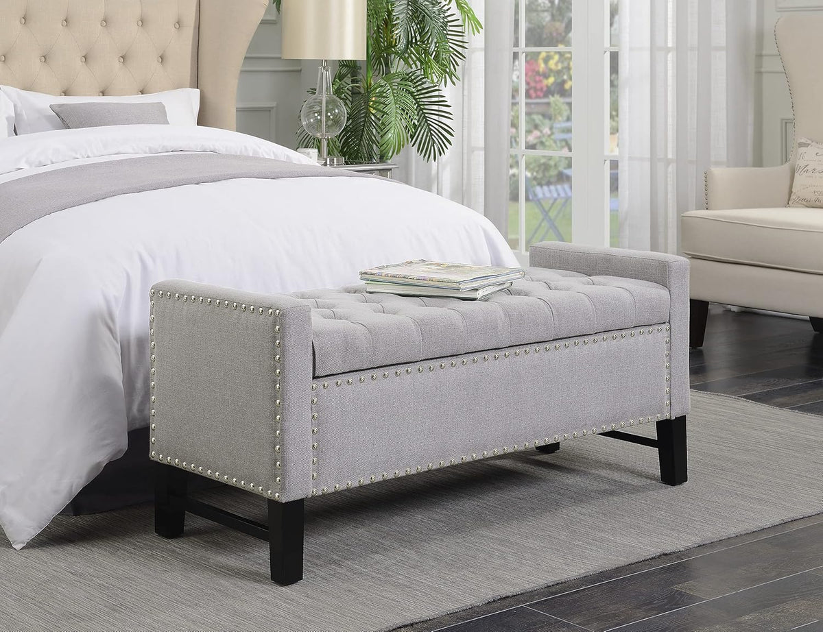 Light Grey Linen Storage Bench M1377