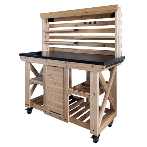 47" Acacia Wood Potting Bench & Serving Bar with Storage Shelf B495