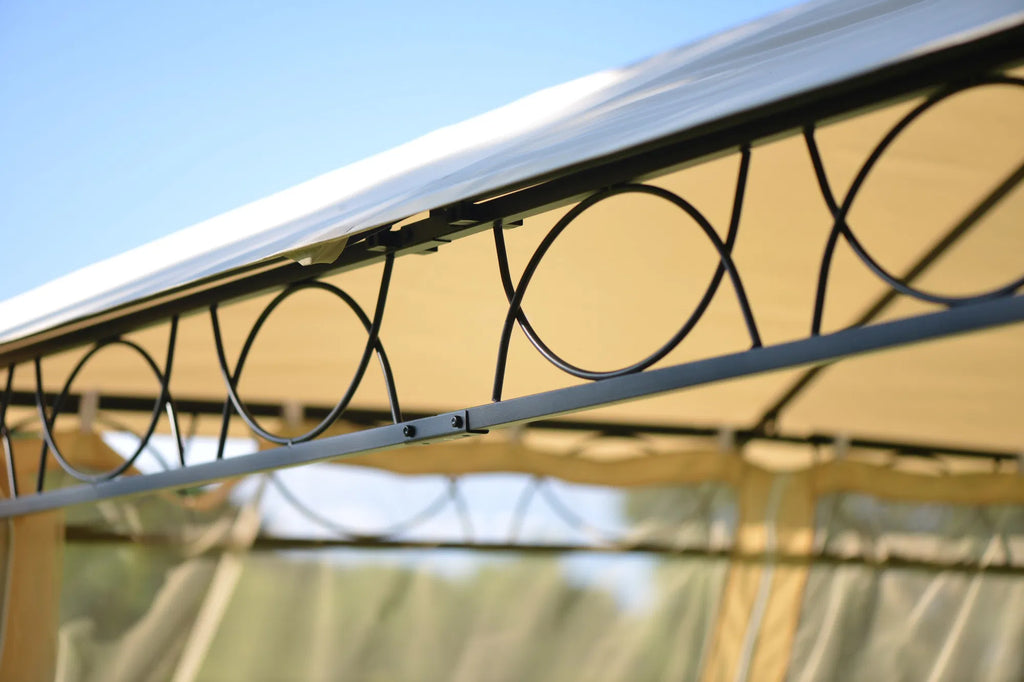 Beige Double Tiered Grill Canopy Gazebo Tent R40683