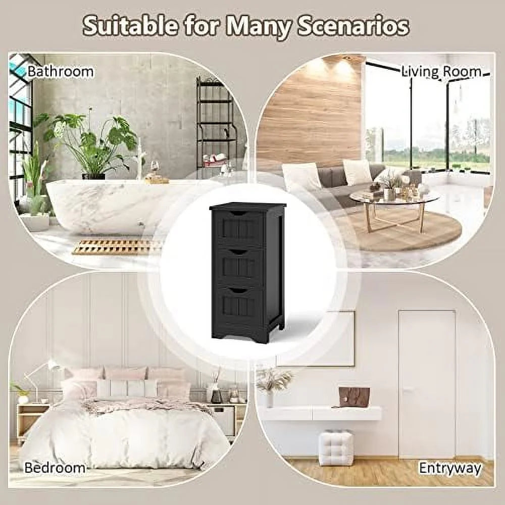 Black 3 Drawer Wooden Bathroom Cabinet T446693