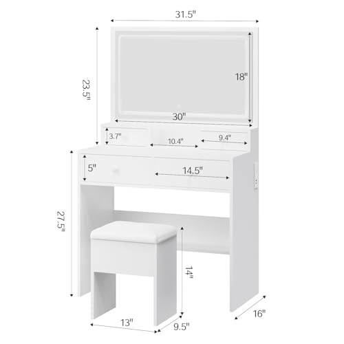 White Makeup Vanity with Lighted Mirror and Charging Station V161651