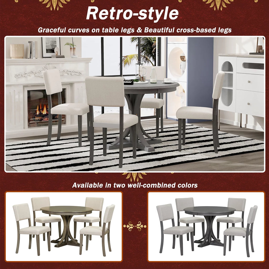 5 Piece Round Dining Table Set with 4 Upholstered Chairs B285