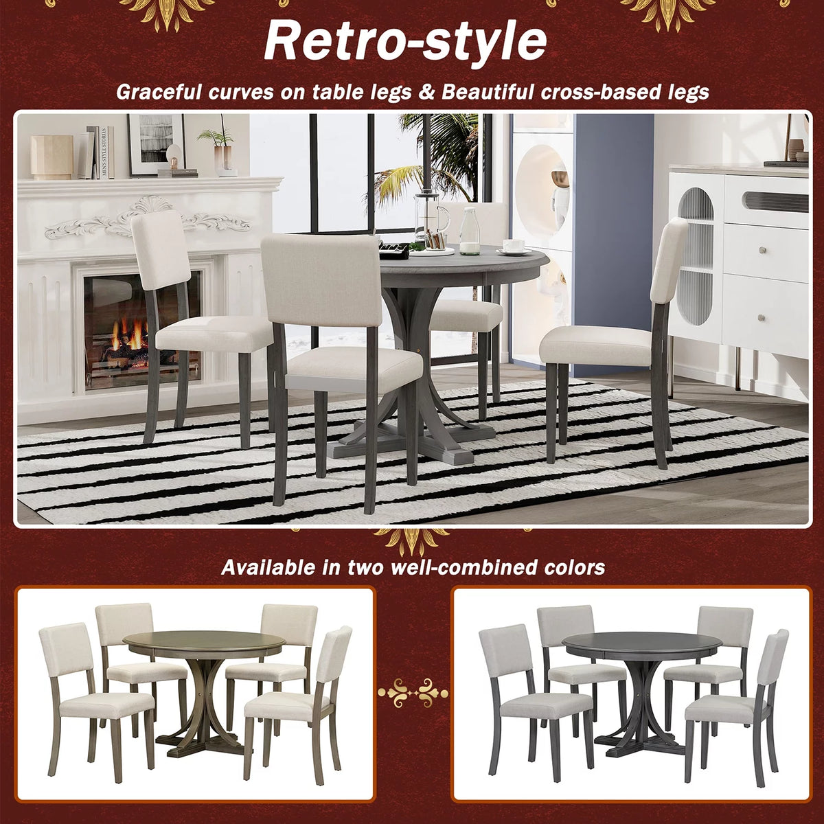5 Piece Round Dining Table Set with 4 Upholstered Chairs B285