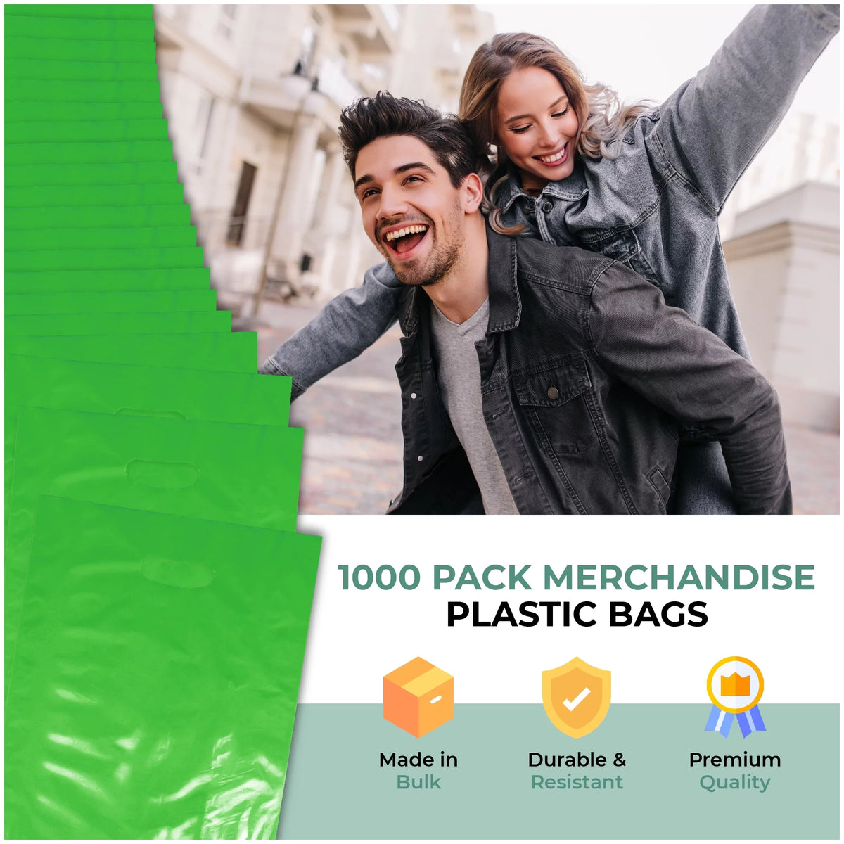 1000 Pack 9" x 12" 1.25 mil Green Glossy Plastic Retail Bags E73569