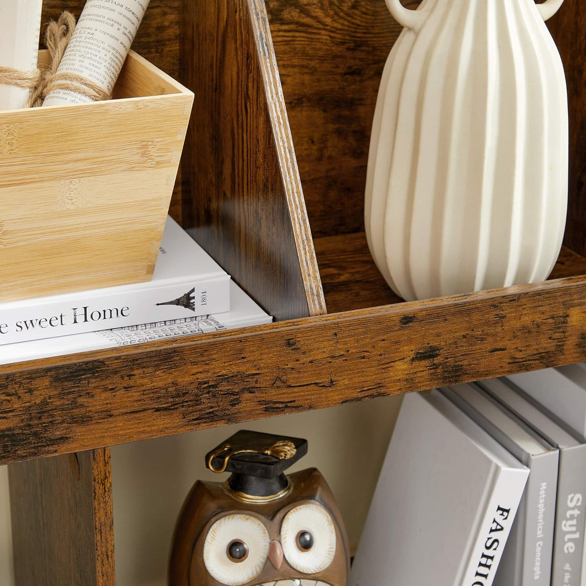 Rustic Brown Bookshelf with Cubbyholes I8732