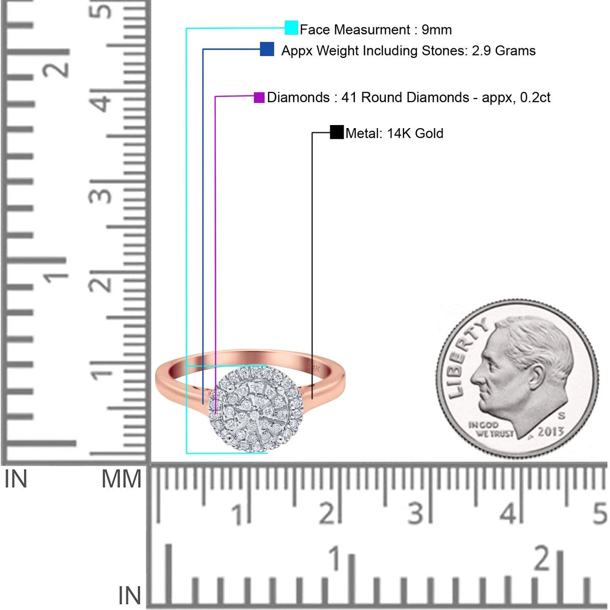14K Rose Gold Diamond Engagement Ring Size 5 A7002
