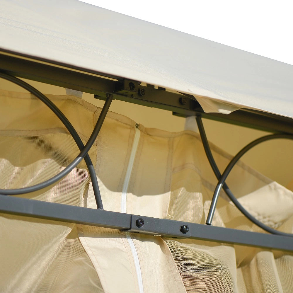 Beige Double Tiered Grill Canopy Gazebo Tent R40683