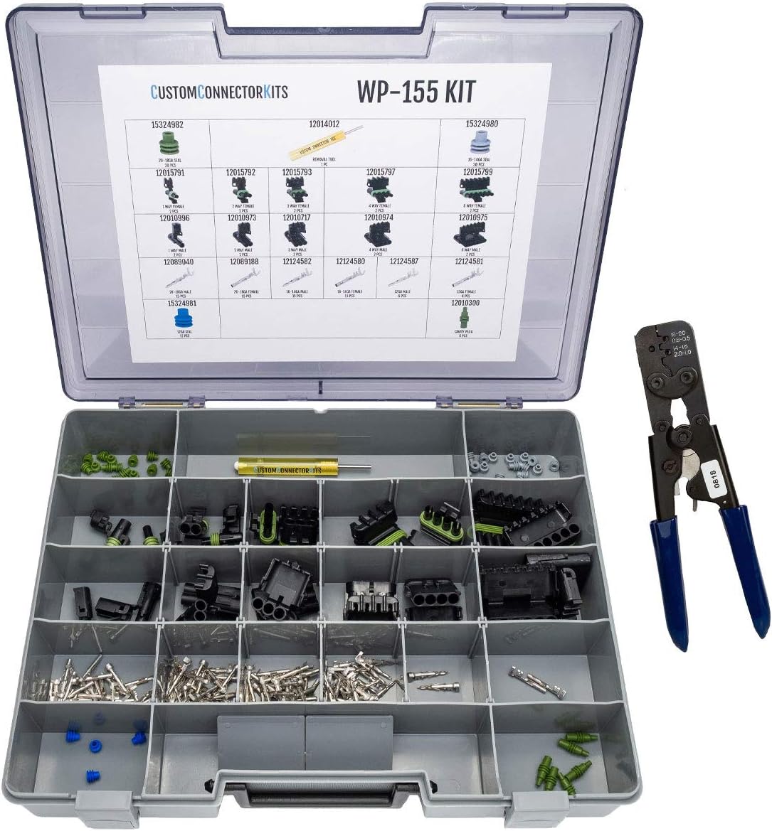 155 Piece Sealed Weatherproof Automotive Electrical Connector Kit with Crimp Tool O239496