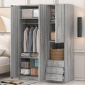 Grey Wooden Armoire Wardrobe with 6-Tier Shelves and 3 Drawers S55612