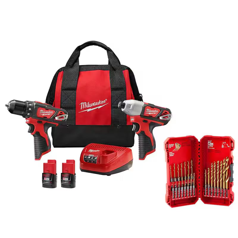 12V Cordless Drill Driver/Impact Driver Combo Kit with 23-Piece Titanium Drill Bit Set Q126740