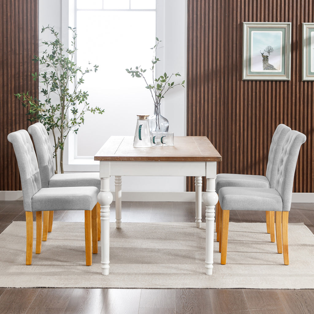 Light Grey Linen Upholstered Dining Chair Set of 4 with Solid Wood Frame T39853