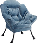 Blue Velvet Lounge Chair with Steel Frame and Side Pocket B944227