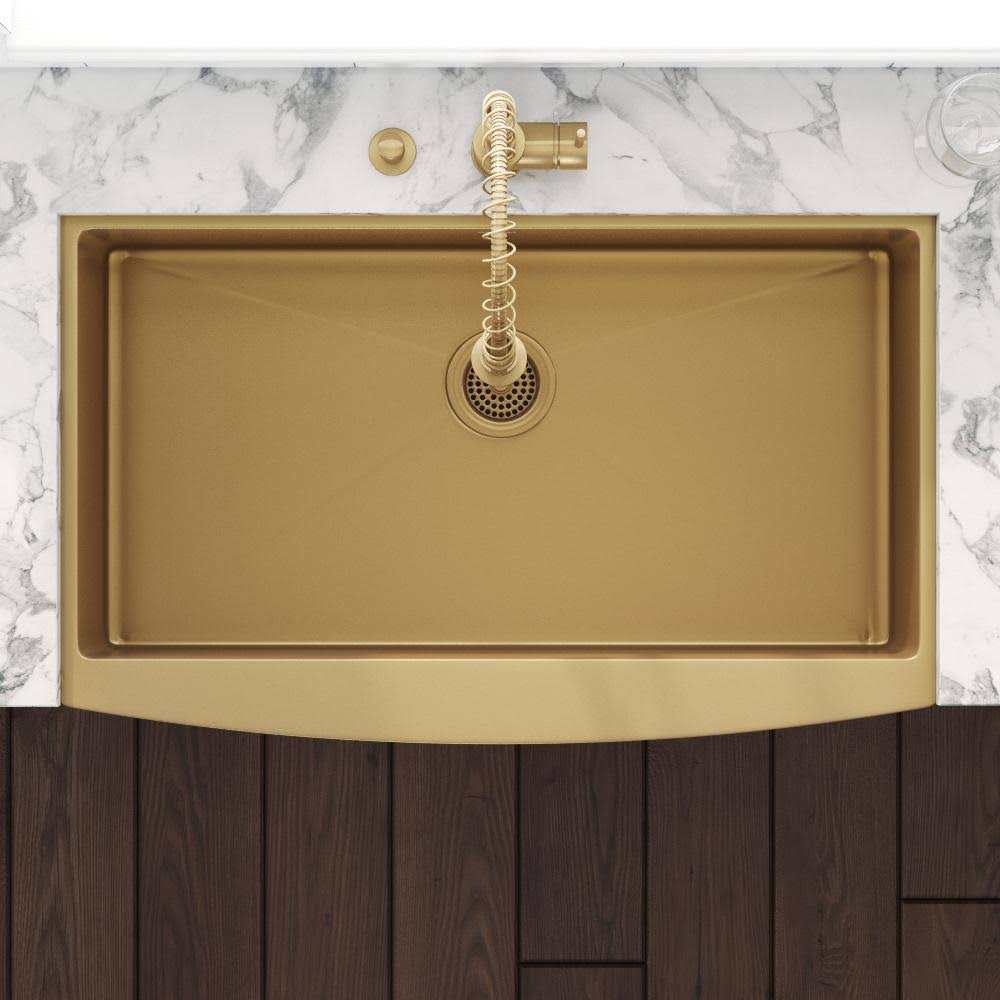 30-Inch Apron-Front Farmhouse Kitchen Sink Brass Tone Matte Gold Stainless Steel Single Bowl T955322