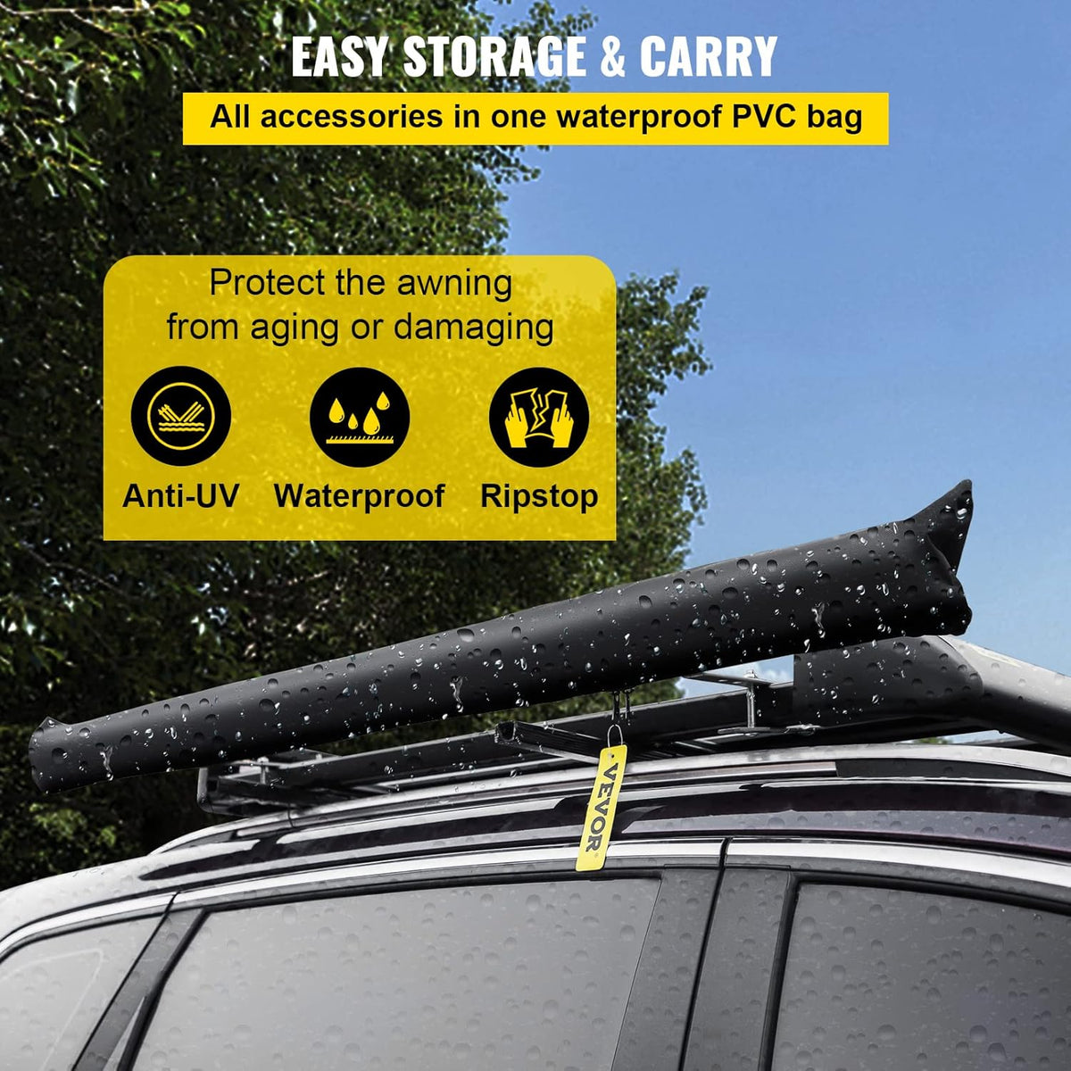 Car Side Awning, 7.6'x8.2', Retractable Waterproof UV50+ with Carry Bag, Grey M50724