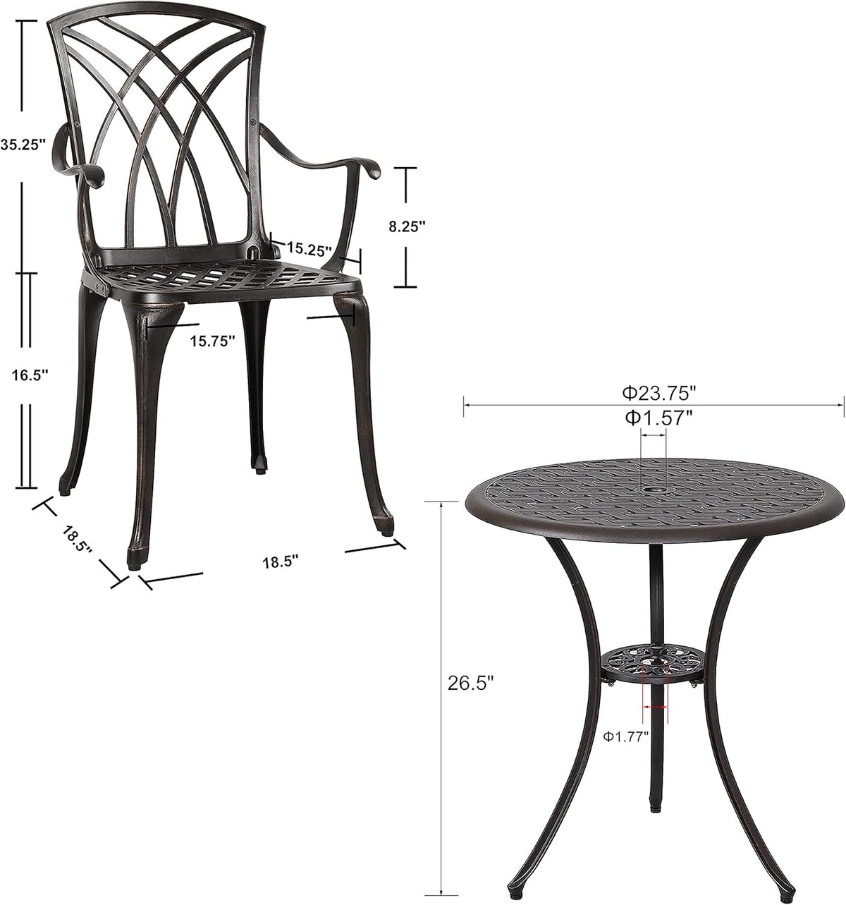 3 Piece Cast Aluminum Patio Bistro Set with Umbrella Hole C643439