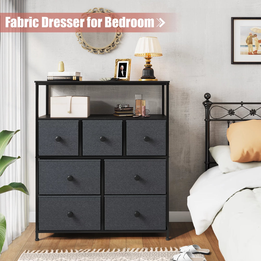 Pink 7 Drawer Fabric Dresser with Wood Shelves K84417