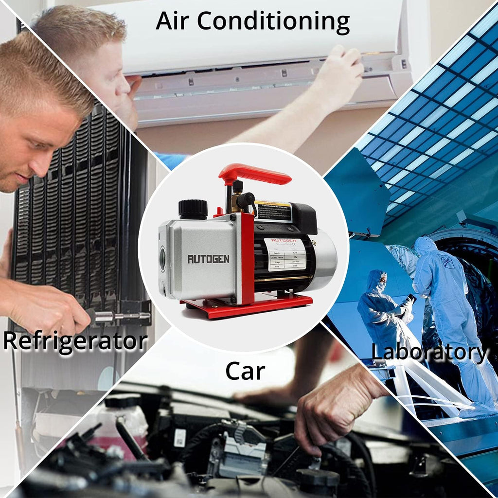 110V 1/4 HP 4CFM Single Stage Rotary Vane Air Vacuum Pump with AC Manifold Gauge Set Kit S623