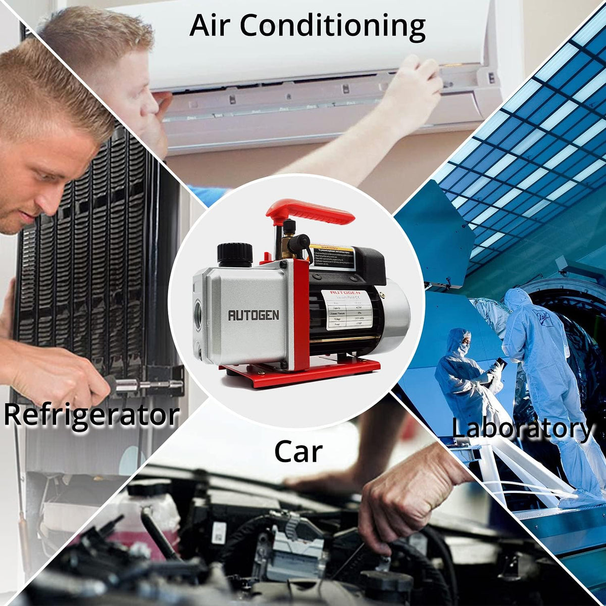 110V 1/4 HP 4CFM Single Stage Rotary Vane Air Vacuum Pump with AC Manifold Gauge Set Kit S623