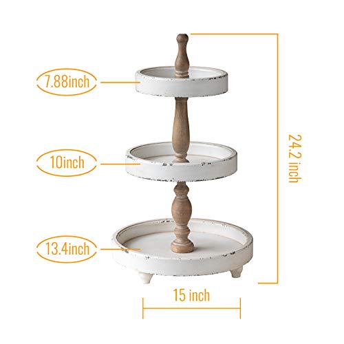 Distressed White 3 Tiered Wood Tray Stand Y53537