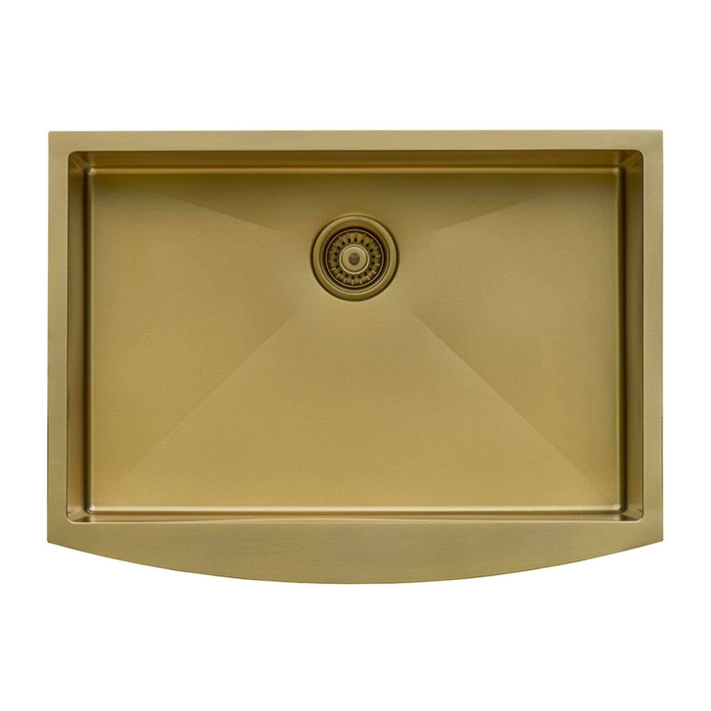 30-Inch Apron-Front Farmhouse Kitchen Sink Brass Tone Matte Gold Stainless Steel Single Bowl T955322