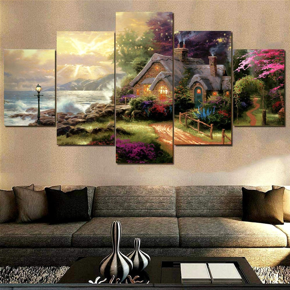 Thomas Kinkade Seashore Cottage Canvas Painting Unframed 60inchWx32inchH M62954